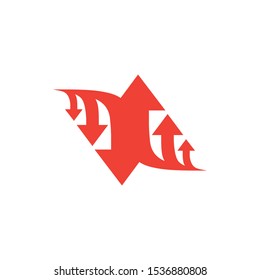 Three Arrow Sign Direction Two way. Flat Road Direction Red Vector Illustration.