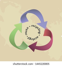 three arrows arranged in a circle. hatching. Symbol, processing and use . Ecology and Environment
