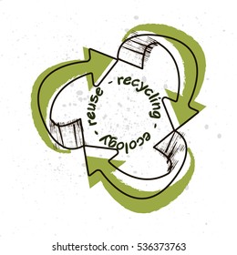 three arrows arranged in a circle. hatching. Symbol, processing and use . Ecology and Environment