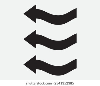 Three Arrows Arrow Left Side West Flow Flowing Move Movement Vent Navigate Path Orientation Pathway Wave Black White Vector Sign Icon Shape Outline