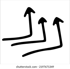 Three arrows. Black and white sketch, logo, clipart, icon, icon, template. Isolated object on a white background. Vector image.
