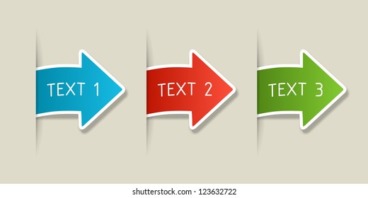 Three arrows, blue, red and green labels