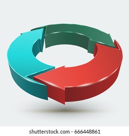 Three arrows circle 3D style. Vector illustration for rotation business concept or recycle.