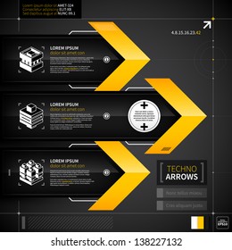 Three arrows with different options in techno style.