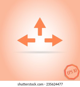 Three arrows. Direction sign to the left, right, right. Flat Design Style. Made in vector