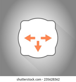Three arrows. Direction sign to the left, backward, right. Flat Design Style. Made in vector