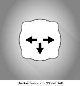 Three arrows. Direction sign to the left, backward, right. Flat Design Style. Made in vector