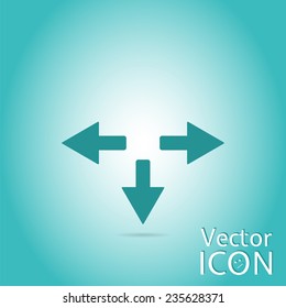 Three arrows. Direction sign to the left, backward, right. Flat Design Style. Made in vector