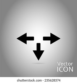 Three arrows. Direction sign to the left, backward, right. Flat Design Style. Made in vector