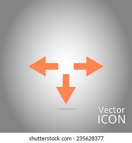 Three arrows. Direction sign to the left, backward, right. Flat Design Style. Made in vector