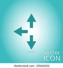 Three arrows. Direction sign right, left, back. Flat Design Style. Made in vector