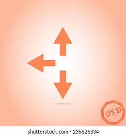 Three arrows. Direction sign right, left, back. Flat Design Style. Made in vector