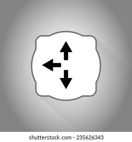 Three arrows. Direction sign right, left, back. Flat Design Style. Made in vector