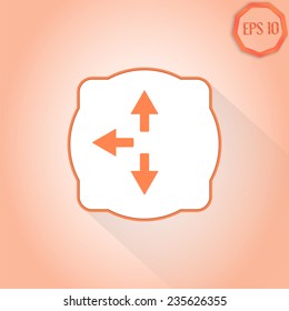 Three arrows. Direction sign right, left, back. Flat Design Style. Made in vector