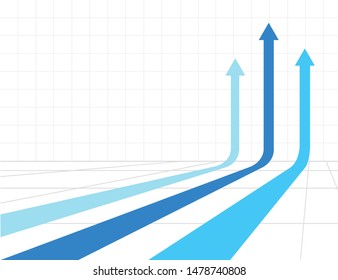 Three Arrows Going Up, Stock Success Concept. Blue Arrows On A White Background