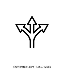 Three arrows icon, black line art web icon vector illustration, Direction sign, Graphic design element