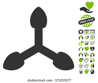 Three Arrows icon with bonus love design elements. Vector illustration style is flat rounded iconic eco green and gray symbols on white background.