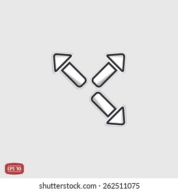 Three arrows icon. Direction indicator. Flat design with shadow. Made in Illustrator vector