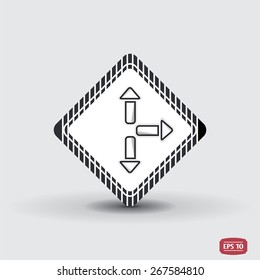 Three arrows icon. Direction indicator. Flat design with shadow. Made in Illustrator vector