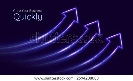 Three arrows up with lights trails. Futuristic 3D style. Business, personal growth, quick result. Innovation technology and finance. 