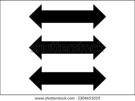 Three arrows in a line isolated on white background. Arrows with heads on both sides. Vector eps.
