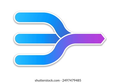 Three arrows merging blue gradient icon. Clipart image isolated on white background