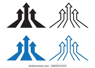 three arrows move upward vector icon set.