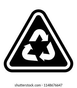 
Three arrows on triangle making it a recycling sign 
