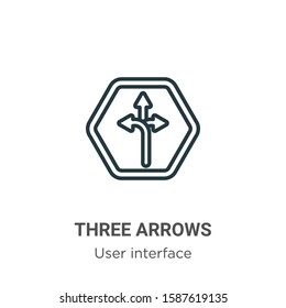 Three arrows outline vector icon. Thin line black three arrows icon, flat vector simple element illustration from editable user interface concept isolated on white background