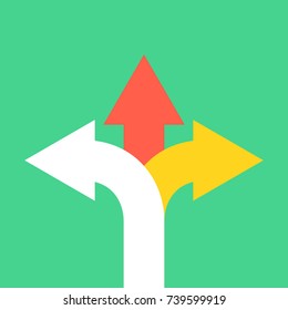 Three arrows pointing in different directions. Choice the way concept. Vector illustration.