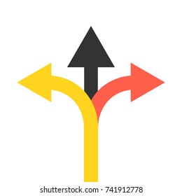 Three Arrows Pointing In Different Directions. Choose The Way Concept. Vector Illustration.