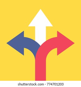 Three Arrows Pointing In Different Directions. Choose The Way Concept. Vector