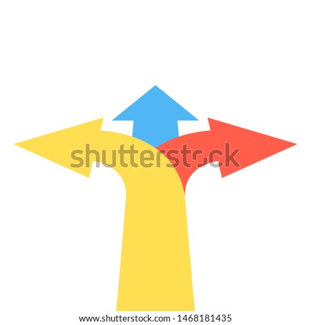 Three arrows pointing in different directions. Choice the way concept. Vector illustration.