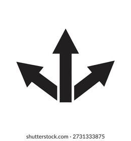 Tres flechas que apuntan hacia arriba del icono para la diversa dirección y distribución un símbolo para las opciones de crecimiento y la estrategia de expansión