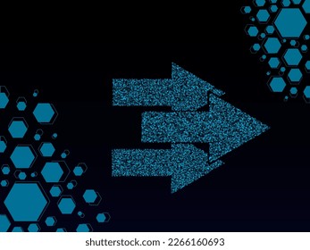 three arrows pointing right made from polygons with a glitch and hologram effect