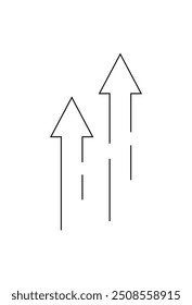 Three arrows pointing up symbolize progress, growth, improvement. Applicable in analytics, growth strategies, productivity enhancement, goal setting, success representation.