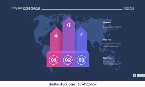 Three arrows process chart slide template. Business data. Infochart, diagram, design. Creative concept for infographic, presentation, report.