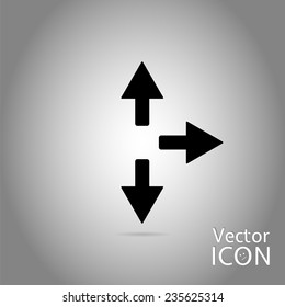Three arrows. Right direction sign, right back. Flat Design Style. Made in vector