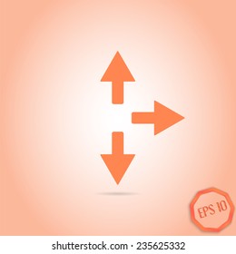 Three arrows. Right direction sign, right back. Flat Design Style. Made in vector