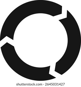 Three arrows rotating in a clockwise direction, creating a seamless cycle that represents a workflow process, business operations, or iterative development in a modern, minimalist style