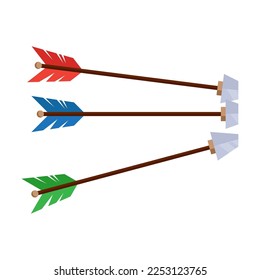 Three arrows sticking out of the target vector illustration. Equipment for archery isolated on white background. Sports concept for game design