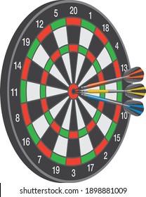 Three arrows stuck in the middle of the darts board