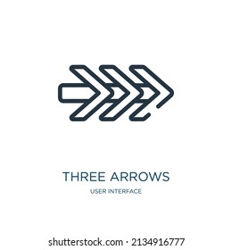 three arrows thin line icon. arrow, three linear icons from user interface concept isolated outline sign. Vector illustration symbol element for web design and apps.