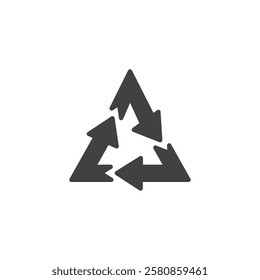 Three arrows triangle vector icon. filled flat sign for mobile concept and web design. Recycling Symbol glyph icon. Sustainable energy symbol, logo illustration. Vector graphics