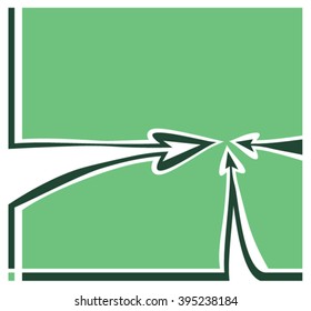 Three arrows turned inwards. Vector template. Three arrows come in the same direction.
