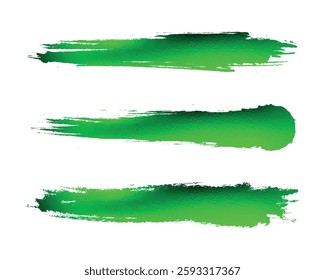 Three artistic green brush strokes on a white background, fresh and dynamic, ideal for creative projects.