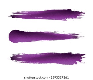 Three artistic purple brush strokes on a white background, perfect for design, banners, or creative projects.