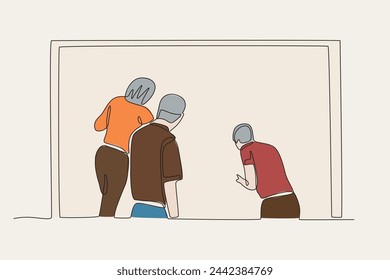 Three artists painting the city walls,colored