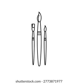 Three assorted paintbrushes in minimalist black and white style isolated on clean background art tools for creativity and design