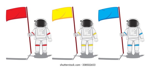 three astronauts with flags. vector illustration